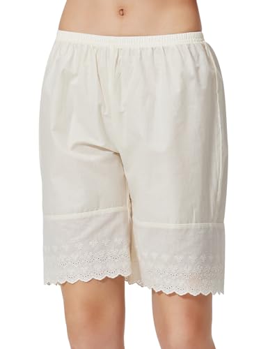 BEAUTELICATE Damen Bloomer Shorts Baumwolle Viktorianische schlafanzughosen Pyjamahose Kurz Sommer Vintage Pumphose Rüschenhose Antistatisch Renaissance Medieval Kostüm (Beiger,XXL) von BEAUTELICATE