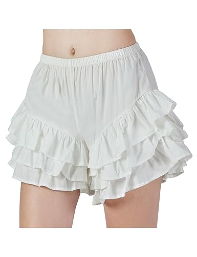 BEAUTELICATE Damen Bloomers Kurz Viktorianische Pumphose 100% Baumwolle Rüschen Höschen Lolita Pumpkin Schlafanzugshose Pettipants (Elfenbein - Bloomers Kurzs, S) von BEAUTELICATE