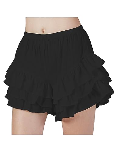 BEAUTELICATE Damen Bloomers Kurzs Viktorianische Pumphose 100% Baumwolle Rüschen Höschen Lolita Pumpkin Schlafanzugshose Pettipants (Schwarz - Bloomers Kurzs, L) von BEAUTELICATE