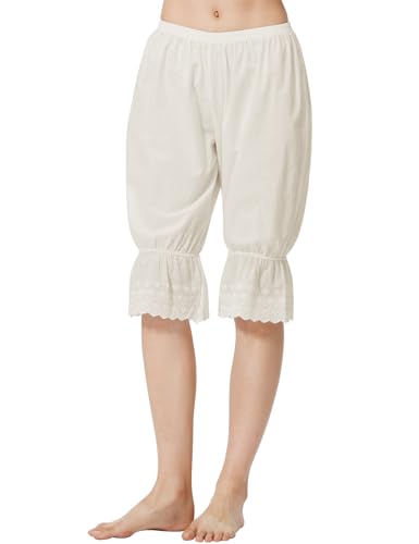 BEAUTELICATE Damen Bloomers Viktorianisches Pumphose Baumwolle Pettipants Kurz Rüschenhose für Steampunk Renaissance Karneval Kostüm (Beige kein Futter,XXL) von BEAUTELICATE