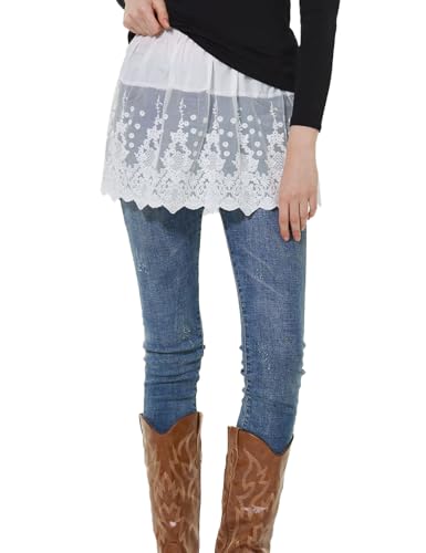 BEAUTELICATE Damen Blusenrock Verlängerung Baumwolle Hemdverlängerung Blusenverlängerung Grosse Grösse mit Spitze für Legging Pullover Mini Unterrock Hemdrock für Layering Top (Stil 4 - Elfenbein,S) von BEAUTELICATE