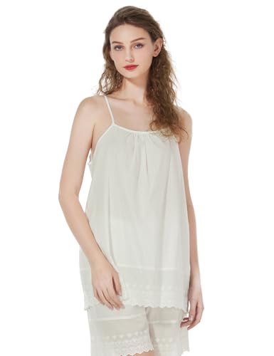 BEAUTELICATE Damen Camisole Spaghetti Oberteile 100% Baumwoll Viktorianisch Träger-Tops Locker Unterhemden Sommer Ärmellose Schlafanzugoberteile Pyjama Oberteil mit Verstellbarer Strap (Cream,XXL) von BEAUTELICATE