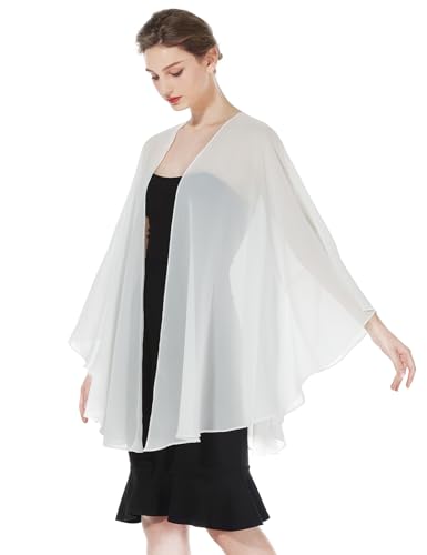 BEAUTELICATE Damen Chiffon Stola Brautjacke Brautstola für Abendkleid Elegant Cardigan Bolero mit Armloch für Hochzeit Festlich Strand Kimono Frühling Sommer,Elfenbein von BEAUTELICATE
