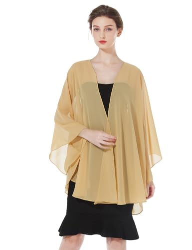 BEAUTELICATE Damen Chiffon Stola Brautjacke Brautstola für Abendkleid Elegant Cardigan Bolero mit Armloch für Hochzeit Festlich Strand Kimono Frühling Sommer,Senfgelb von BEAUTELICATE
