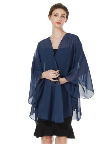 BEAUTELICATE Damen Chiffon Stola Brautjacke Brautstola für Abendkleid Elegant Cardigan Bolero mit Armloch für Hochzeit Festlich Strand Kimono Frühling Sommer,Marineblau von BEAUTELICATE