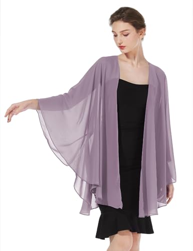 BEAUTELICATE Damen Chiffon Stola Brautjacke Brautstola für Abendkleid Elegant Cardigan Bolero mit Armloch für Hochzeit Festlich Strand Kimono Frühling Sommer, Opera Mauve von BEAUTELICATE