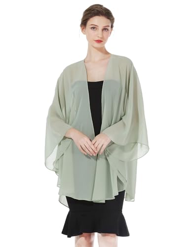 BEAUTELICATE Damen Chiffon Stola Brautjacke Brautstola für Abendkleid Elegant Cardigan Bolero mit Armloch für Hochzeit Festlich Strand Kimono Frühling Sommer,Salbeigrün von BEAUTELICATE