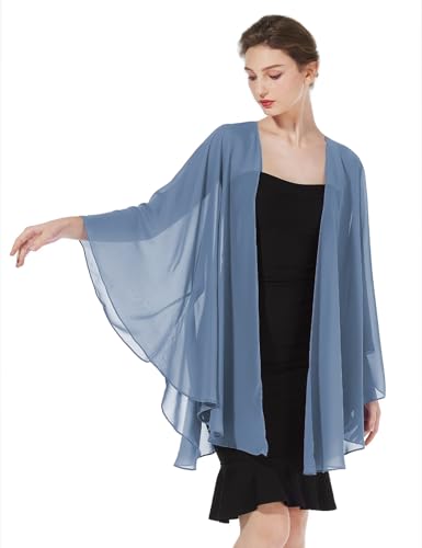 BEAUTELICATE Damen Chiffon Stola Brautjacke Brautstola für Abendkleid Elegant Cardigan Bolero mit Armloch für Hochzeit Festlich Strand Kimono Frühling Sommer,Schieferblau von BEAUTELICATE