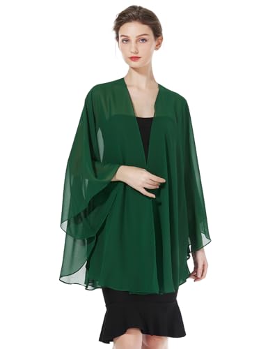 BEAUTELICATE Damen Chiffon Stola Brautjacke Brautstola für Abendkleid Elegant Cardigan Bolero mit Armloch für Hochzeit Festlich Strand Kimono Frühling Sommer,Smaragdgrün von BEAUTELICATE