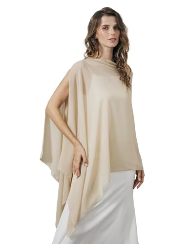 BEAUTELICATE Damen Chiffon Schal Elegant Stola Wrap Poncho Cape Leicht Shrug Tuch für Braut Abendkleid Hochzeit Brautkleid Felistch, Champagner von BEAUTELICATE