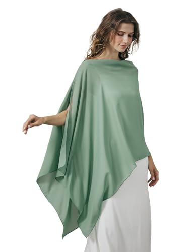 BEAUTELICATE Damen Chiffon Schal Elegant Stola Wrap Poncho Cape Leicht Shrug Tuch für Braut Abendkleid Hochzeit Brautkleid Felistch, Matte Salbeigrün von BEAUTELICATE