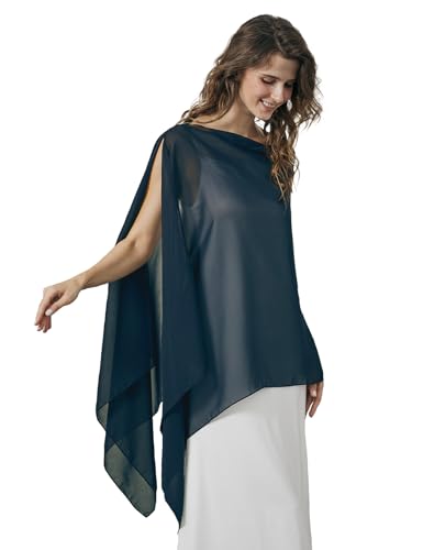 BEAUTELICATE Damen Chiffon Schal Elegant Stola Wrap Poncho Cape Leicht Shrug Tuch für Braut Abendkleid Hochzeit Brautkleid Felistch, Mitternachtsblau von BEAUTELICATE