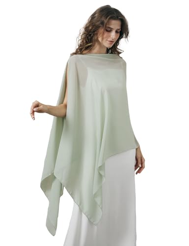 BEAUTELICATE Damen Chiffon Schal Elegant Stola Wrap Poncho Cape Leicht Shrug Tuch für Braut Abendkleid Hochzeit Brautkleid Felistch, Salbei Grün von BEAUTELICATE