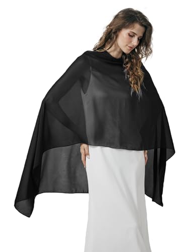 BEAUTELICATE Damen Chiffon Schal Elegant Stola Wrap Poncho Cape Leicht Shrug Tuch für Braut Abendkleid Hochzeit Brautkleid Felistch, Schwarz von BEAUTELICATE