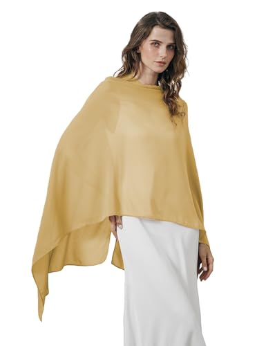 BEAUTELICATE Damen Chiffon Schal Elegant Stola Wrap Poncho Cape Leicht Shrug Tuch für Braut Abendkleid Hochzeit Brautkleid Felistch, Senfgelb von BEAUTELICATE