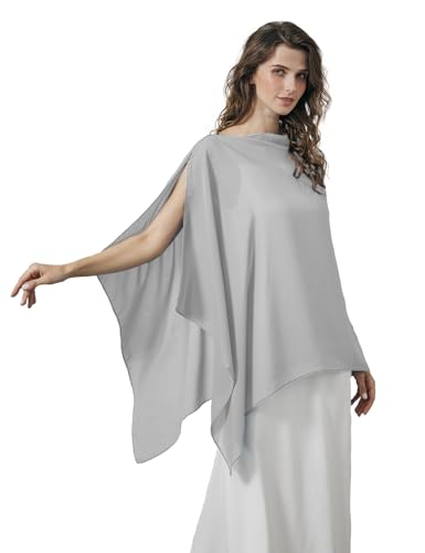 BEAUTELICATE Damen Chiffon Schal Elegant Stola Wrap Poncho Cape Leicht Shrug Tuch für Braut Abendkleid Hochzeit Brautkleid Felistch, Silbergrau von BEAUTELICATE