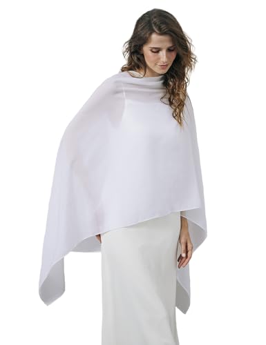 BEAUTELICATE Damen Chiffon Schal Elegant Stola Wrap Poncho Cape Leicht Shrug Tuch für Braut Abendkleid Hochzeit Brautkleid Felistch, Weiß von BEAUTELICATE