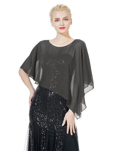 BEAUTELICATE Damen Chiffon Schal Stola Eleganten Cape Umhang für Braut Sommer Hochzeits Festliche Abendkleid (Asymmetrische - Dunkelgrau, Einheitsgröße) von BEAUTELICATE