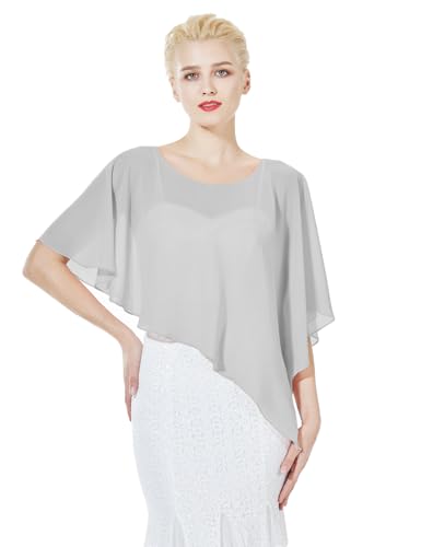 BEAUTELICATE Damen Chiffon Schal Stola Eleganten Cape Umhang für Braut Sommer Hochzeits Festliche Abendkleid (Asymmetrische - Silber, Einheitsgröße) von BEAUTELICATE