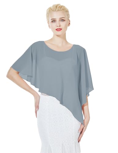 BEAUTELICATE Damen Chiffon Schal Stola Eleganten Cape Umhang für Braut Sommer Hochzeits Festliche Abendkleid (Asymmetrische - Staubiges Blau, Einheitsgröße) von BEAUTELICATE