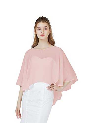 BEAUTELICATE Damen Chiffon Schal Stola V-Ausschnitt Eleganten Cape Umhang für Braut Sommer Hochzeits Festliche Abendkleid (V-Ausschnitt-Dusty Rose, Einheitsgröße von BEAUTELICATE