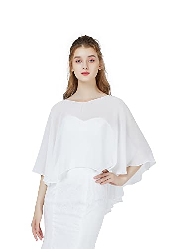 BEAUTELICATE Damen Chiffon Schal Stola V-Ausschnitt Eleganten Cape Umhang für Braut Sommer Hochzeits Festliche Abendkleid (V-Ausschnitt-Elfenbein, Einheitsgröße von BEAUTELICATE