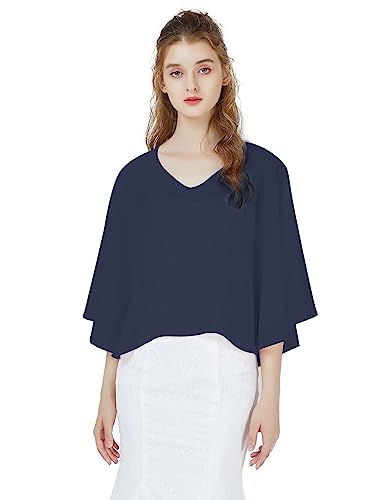 BEAUTELICATE Damen Chiffon Schal Stola V-Ausschnitt Eleganten Cape Umhang für Braut Sommer Hochzeits Festliche Abendkleid (V - Ausschnitt - Marineblau,Einheitsgröße) von BEAUTELICATE