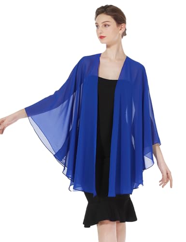 BEAUTELICATE Damen Chiffon Stola Brautjacke Brautstola für Abendkleid Elegant Cardigan Bolero mit Armloch für Hochzeit Festlich Strand Kimono Frühling Sommer, Saphirblau von BEAUTELICATE