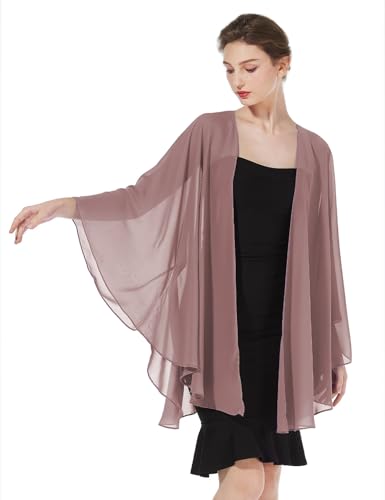 BEAUTELICATE Damen Chiffon Stola Brautjacke Brautstola für Abendkleid Elegant Cardigan Bolero mit Armloch für Hochzeit Festlich Strand Kimono Frühling Sommer, Zimt Rose von BEAUTELICATE