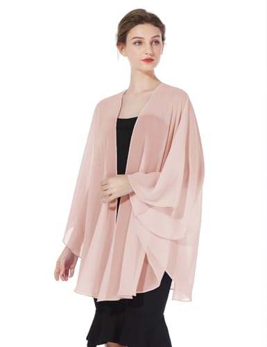 BEAUTELICATE Damen Chiffon Stola Brautjacke Brautstola für Abendkleid Elegant Cardigan Bolero mit Armloch für Hochzeit Festlich Strand Kimono Frühling Sommer,Sanftes Rosa von BEAUTELICATE