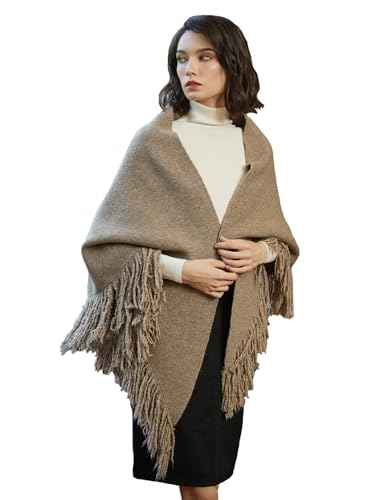 BEAUTELICATE Damen Pashmina Schal Gestrick Wollmischung Stola Schultertuch Große Größen Umschlagtuch Elegante Winterschal mit Quaste für Herbst und Winter Hochzeit Festlich Zeremonie, Taupe von BEAUTELICATE