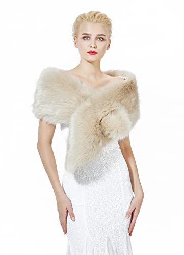 BEAUTELICATE Damen Kunstpelz Schal Stola Bolero Winter Pelzkragen für Hochzeit Karneval Gatsby Cosplay Brautschal Brautstola (Beige - Normal Size - 160cm) von BEAUTELICATE