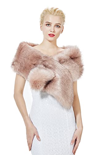 BEAUTELICATE Damen Kunstpelz Schal Stola Bolero Winter Pelzkragen für Hochzeit Karneval Gatsby Cosplay Brautschal Brautstola (Dusty Rose - Normal Size - 160cm) von BEAUTELICATE