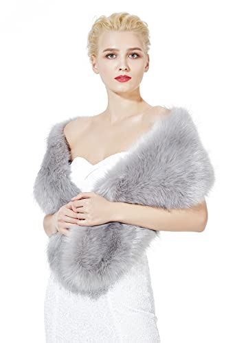 BEAUTELICATE Damen Kunstpelz Schal Stola Bolero Winter Pelzkragen für Hochzeit Karneval Gatsby Cosplay Brautschal Brautstola (Grau - Normal Size) von BEAUTELICATE