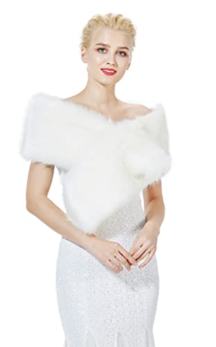 BEAUTELICATE Damen Kunstpelz Schal Stola Bolero Winter Pelzkragen für Hochzeit Karneval Gatsby Cosplay Brautschal Brautstola (Ivory - Normal Size - 160cm) von BEAUTELICATE