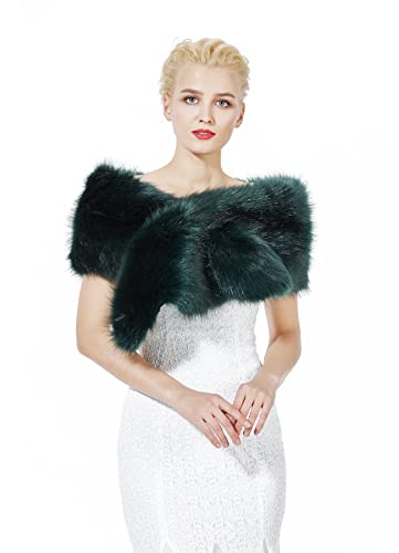 BEAUTELICATE Damen Kunstpelz Schal Stola Bolero Winter Pelzkragen für Hochzeit Karneval Gatsby Cosplay Brautschal Brautstola (Moosgrün - Normal Size - 160cm) von BEAUTELICATE