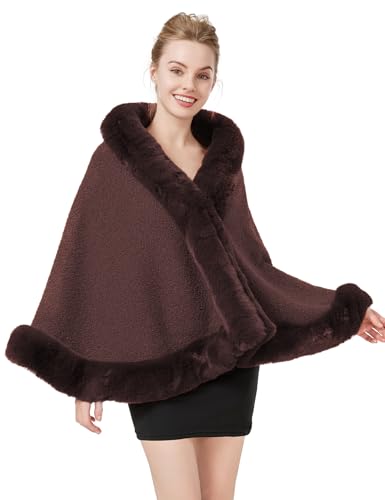 BEAUTELICATE Damen Kunstpelz Stola Brautjacke Bolero Winter Brautschal Mantel für Hochzeit Festlich Abendkleid 20 Jahre Kostüm (Braun, Einheitsgröße) von BEAUTELICATE