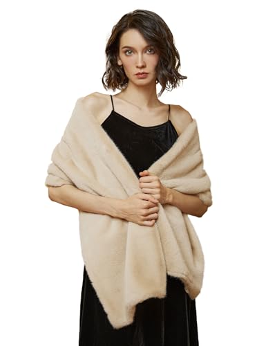 BEAUTELICATE Damen Kunstpelz Stola Schal Warm Kunstfell Brautschal Brautstola für Abendkleid Winter Hochzeit Festlich Elfenbein Schwarz von BEAUTELICATE