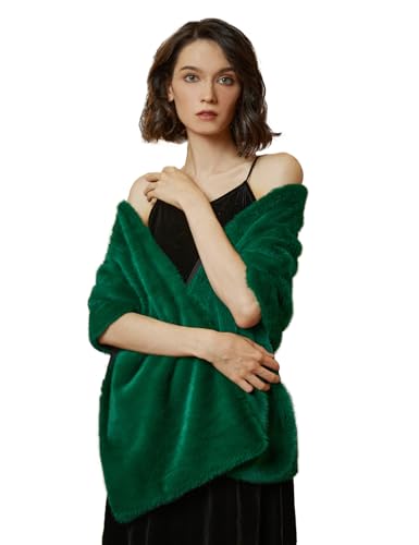 BEAUTELICATE Damen Kunstpelz Stola Schal Warm Kunstfell Brautschal Brautstola für Abendkleid Winter Hochzeit Festlich Elfenbein Schwarz von BEAUTELICATE