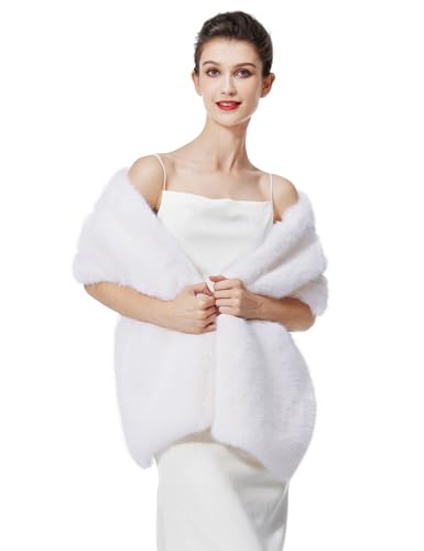 BEAUTELICATE Damen Kunstpelz Stola Schal Warp Brautjacke Kunstfell Brautschal Brautstola für Braut Abendkleid Winter Hochzeit Festlich (Aus Weiß, Einheitsgröße) von BEAUTELICATE