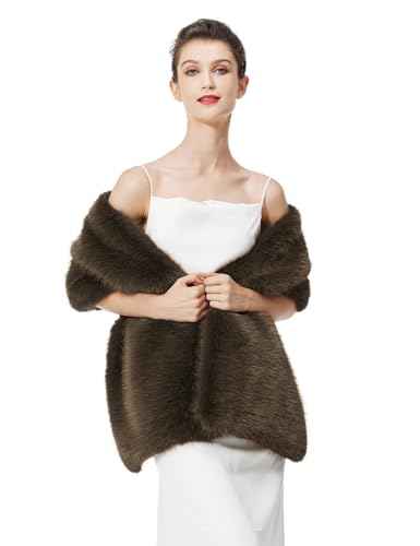 BEAUTELICATE Damen Kunstpelz Stola Schal Warp Brautjacke Kunstfell Brautschal Brautstola für Braut Abendkleid Winter Hochzeit Festlich (Braun, Einheitsgröße) von BEAUTELICATE