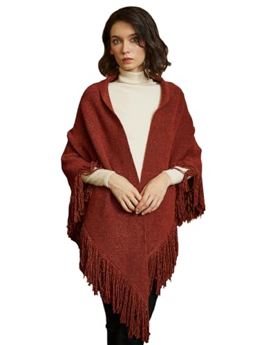 BEAUTELICATE Damen Pashmina Schal Gestrick Wollmischung Stola Schultertuch Große Größen Umschlagtuch Elegante Winterschal mit Quaste für Herbst und Winter Hochzeit Festlich Zeremonie, Rot von BEAUTELICATE