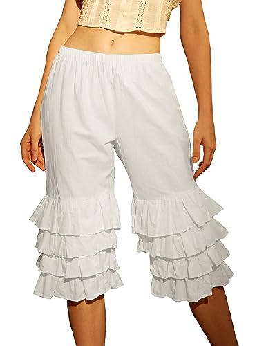 BEAUTELICATE Damen Pumphose 100% Baumwolle Bloomer Shorts Viktorianisch Hosenunterröcke Rüschenhose Kurz Vintage Schlafanzughose für Cosplay Halloween Karneval von BEAUTELICATE