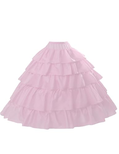 BEAUTELICATE Damen Reifrock Brautkleid Lang A-Linie Petticoat Rockabilly Barock Kleid Unterröcke Krinoline 4 Ringe mit Rüschen fur Hochzeit Karneval Halloween,Rosa,S-M von BEAUTELICATE