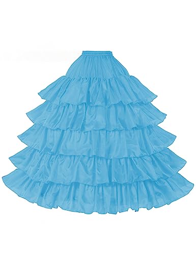 BEAUTELICATE Damen Reifrock Brautkleid Lang A-Linie Petticoat Rockabilly Barock Kleid Unterröcke Krinoline 4 Ringe mit Rüschen fur Hochzeit Karneval Halloween (Ice Blue, S-M) von BEAUTELICATE