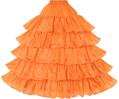 BEAUTELICATE Damen Reifrock Brautkleid Lang A-Linie Petticoat Rockabilly Barock Kleid Unterröcke Krinoline 4 Ringe mit Rüschen fur Hochzeit Karneval Halloween (Orange, S-M) von BEAUTELICATE