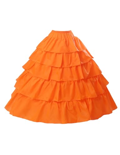 BEAUTELICATE Damen Reifrock Brautkleid Lang A-Linie Petticoat Rockabilly Barock Kleid Unterröcke Krinoline 4 Ringe mit Rüschen fur Hochzeit Karneval Halloween (Orange, S-M) von BEAUTELICATE