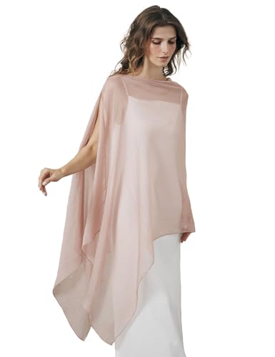 BEAUTELICATE Damen Sheer Stola Elegant Crepe Schal Wrap Poncho Cape Leicht Shrug Tuch für Braut Abendkleid Hochzeit Brautkleid, Altrosa von BEAUTELICATE