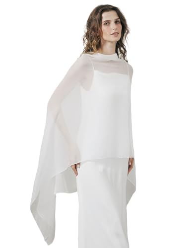 BEAUTELICATE Damen Sheer Stola Elegant Crepe Schal Wrap Poncho Cape Leicht Shrug Tuch für Braut Abendkleid Hochzeit Brautkleid, Elfenbein von BEAUTELICATE