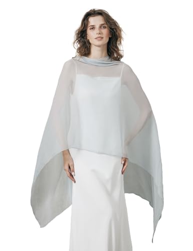 BEAUTELICATE Damen Sheer Stola Elegant Crepe Schal Wrap Poncho Cape Leicht Shrug Tuch für Braut Abendkleid Hochzeit Brautkleid, Hellblau von BEAUTELICATE
